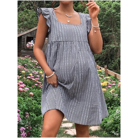 Maternity Plaid Ruffle Sleeve Dress - Picture 2 of 6